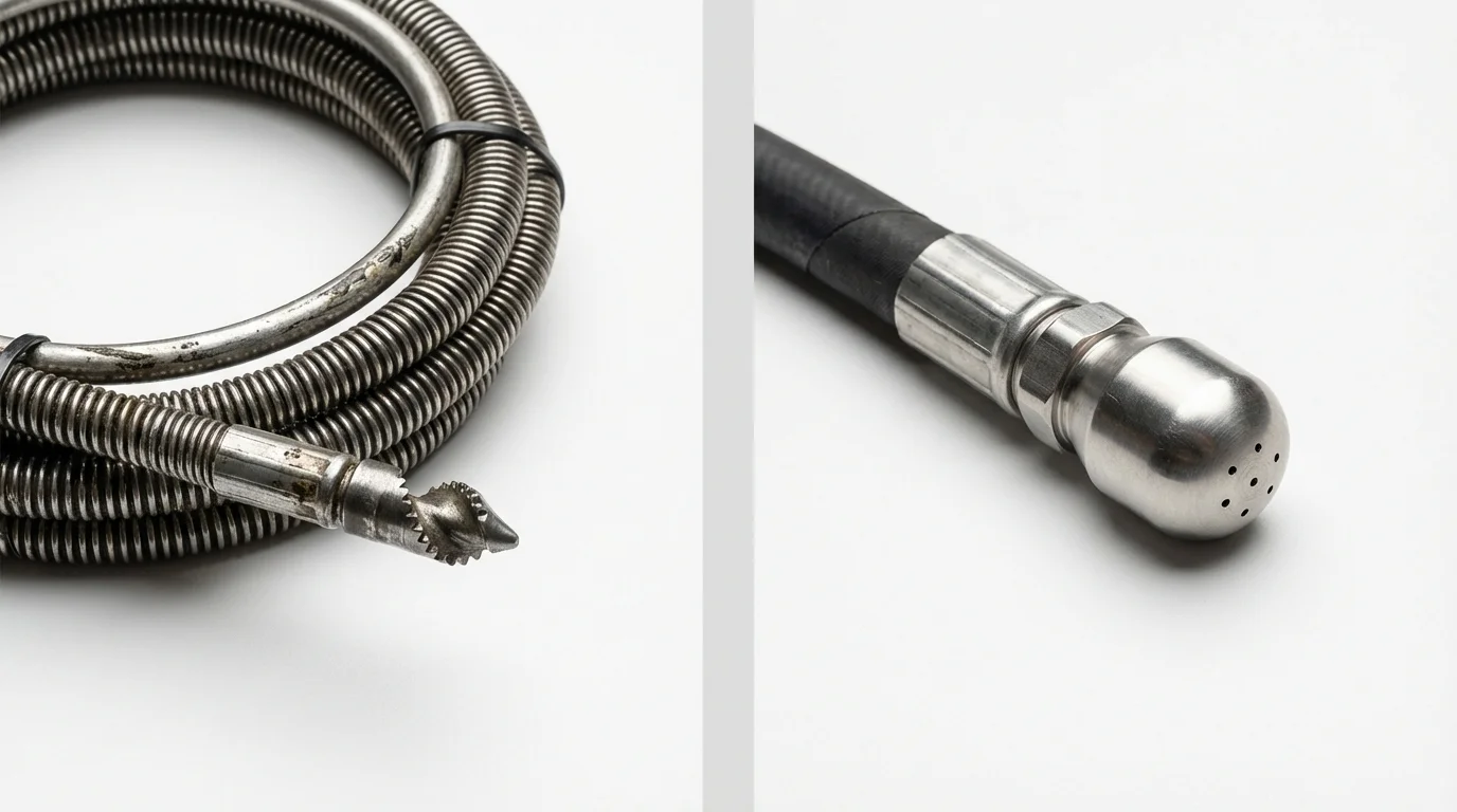 Drain snake cable and hydro jetting nozzle used for drain cleaning in Headland, AL