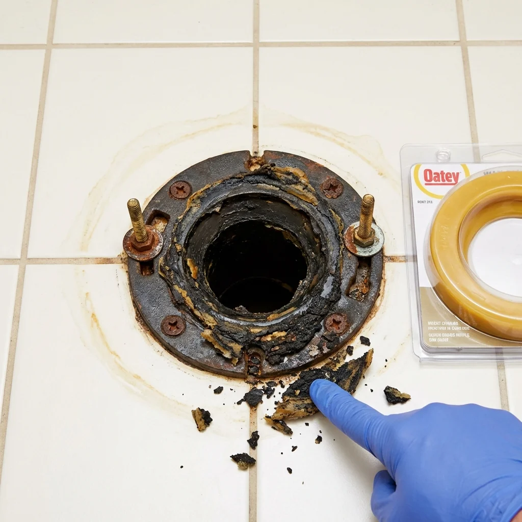 Failed wax ring showing water seepage at the base of a toilet in a Headland, AL home