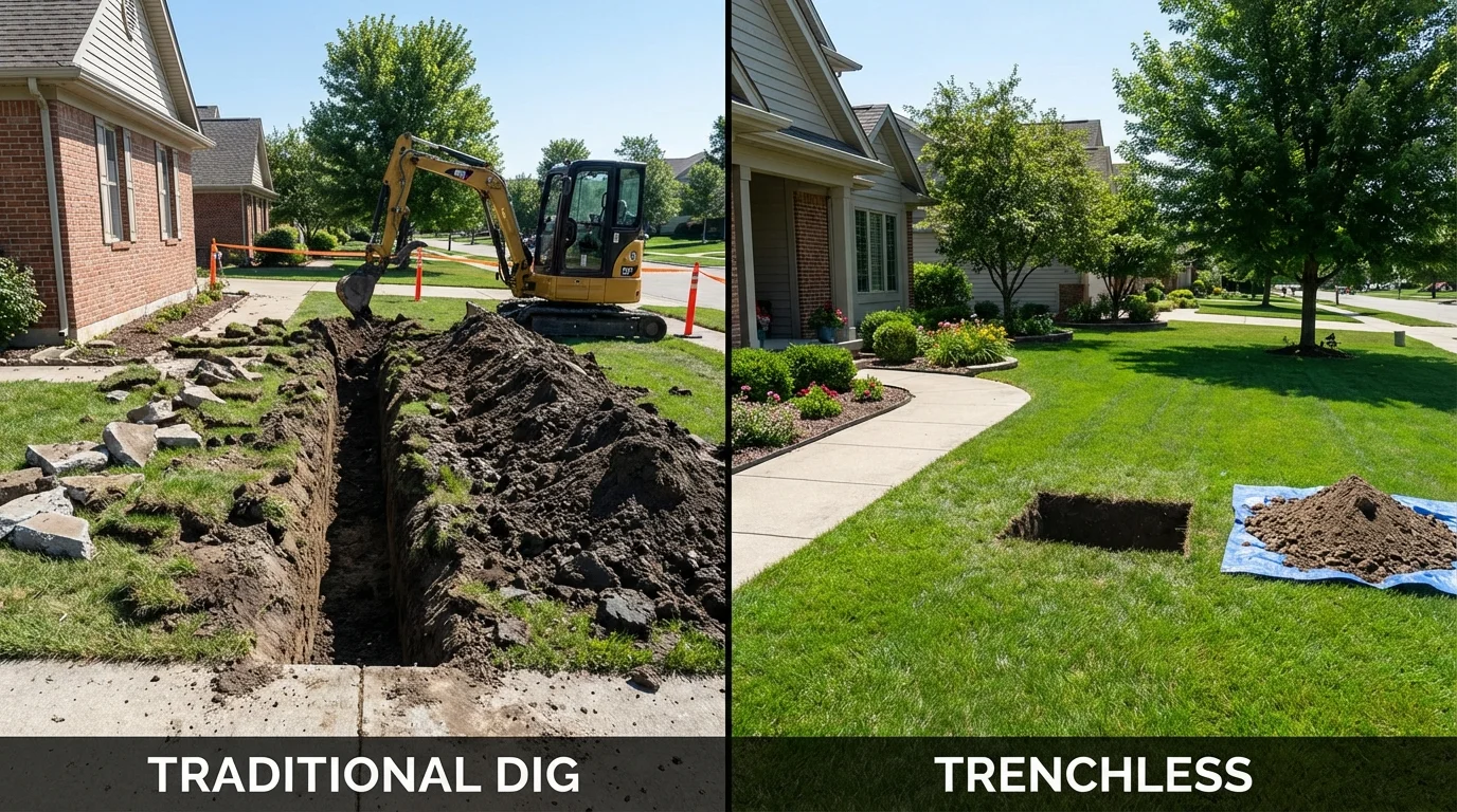 Trenchless sewer repair with minimal yard damage versus traditional excavation in Headland, AL